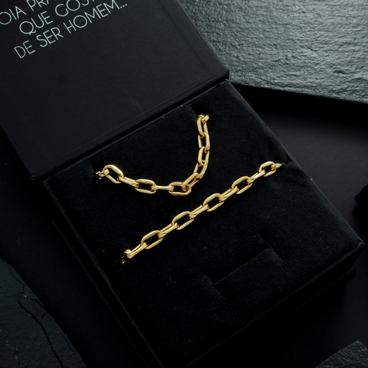 Conjunto Corrente Pulseira Masculina Cartier 8mm