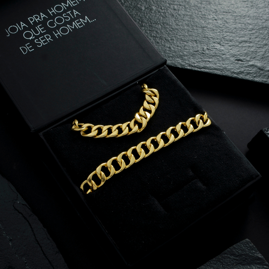 Conjunto Corrente e Pulseira Masculina Elo Simples 10mm