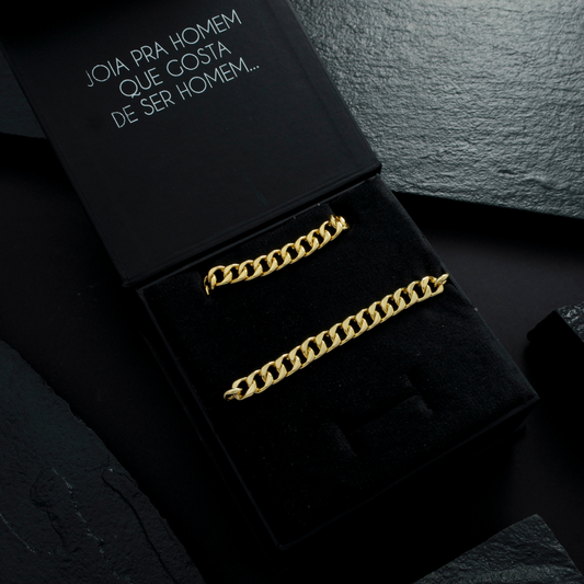 Conjunto Corrente e Pulseira Masculina Elo Simples 8mm