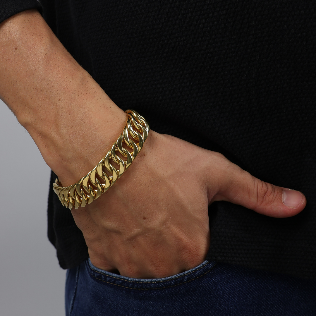 Pulseira Masculina Elo Duplo Fecho Gaveta 17mm