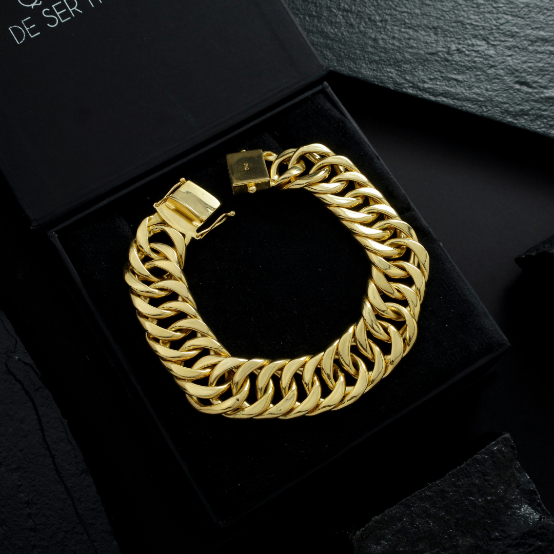 Pulseira Masculina Elo Duplo Fecho Gaveta 17mm