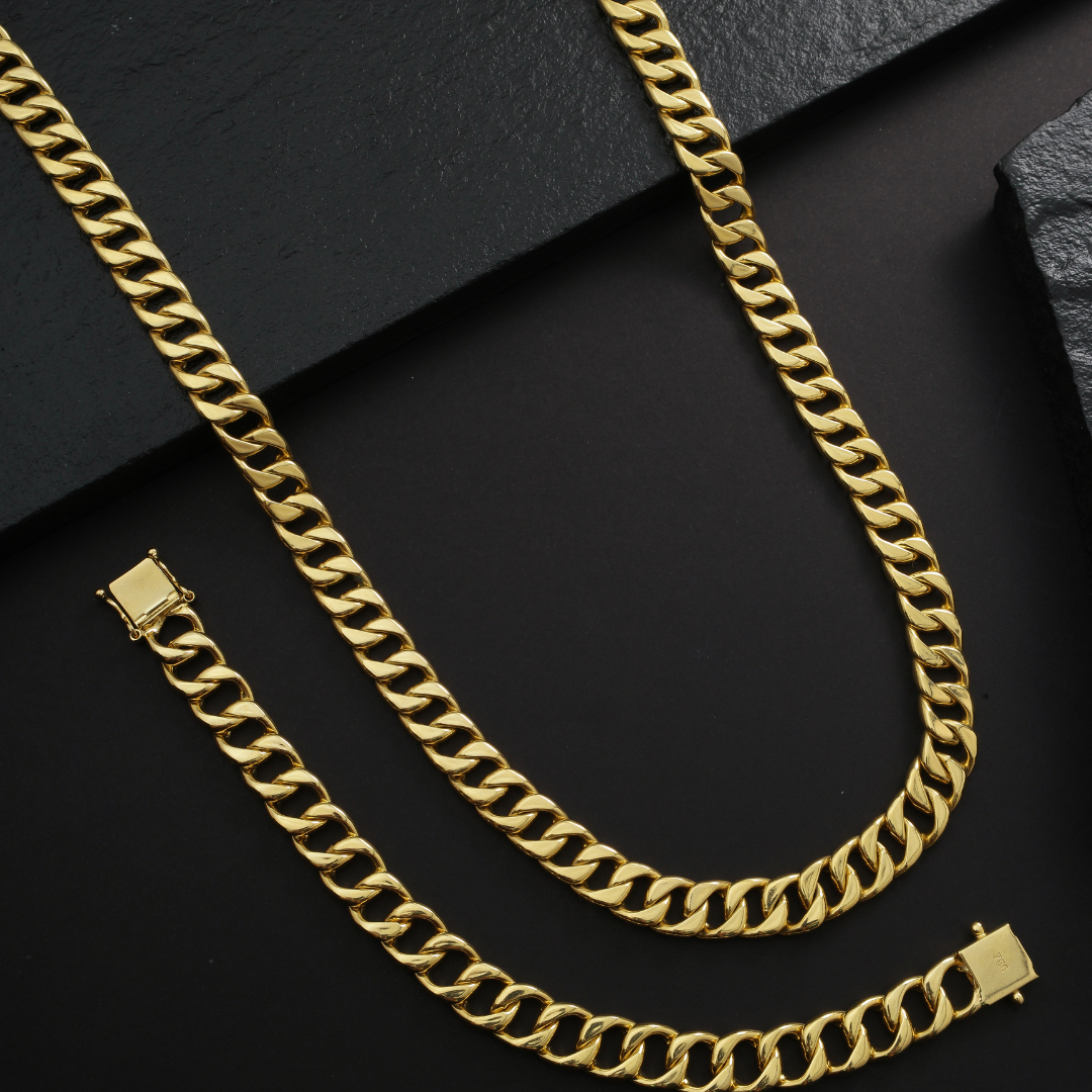 Conjunto Corrente e Pulseira Masculina Elo Simples 8mm