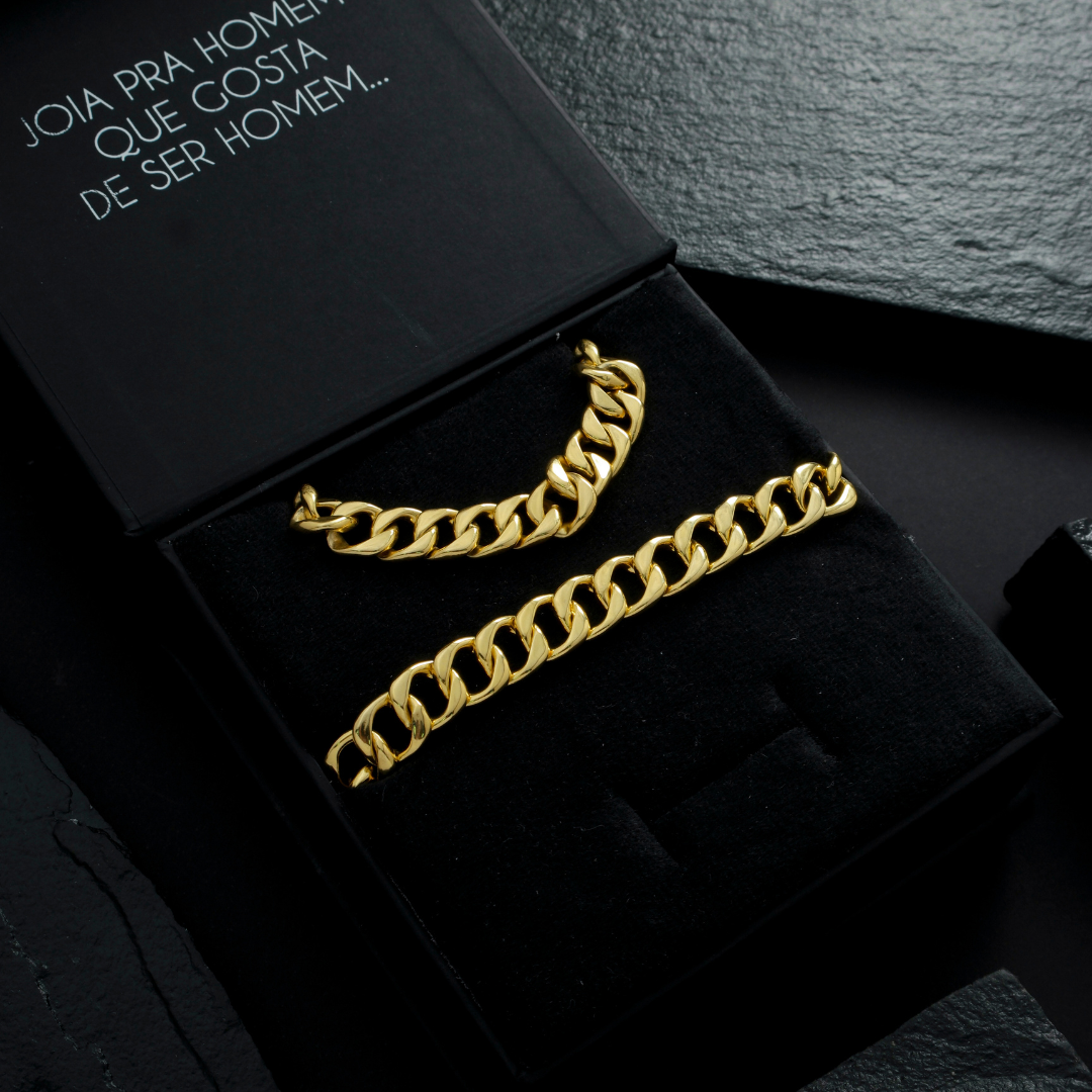 Conjunto Corrente e Pulseira Masculina Elo Simples 10mm