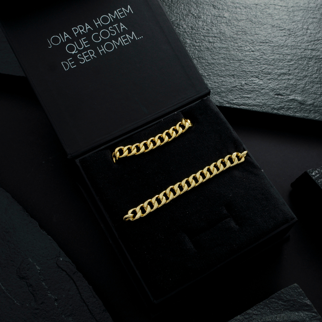 Conjunto Corrente e Pulseira Masculina Elo Simples 8mm